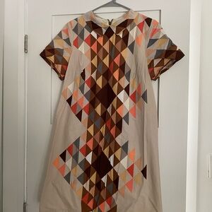 Brown and Orange A-line Midi Dress with Raglan Sleeves